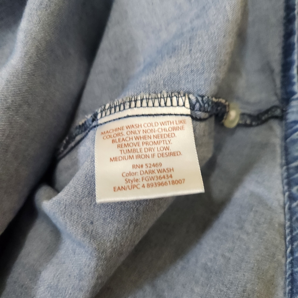 Cotton blue jean denim button down shirt rolled sleeves Size 1X (16W) - Picture 5 of 5